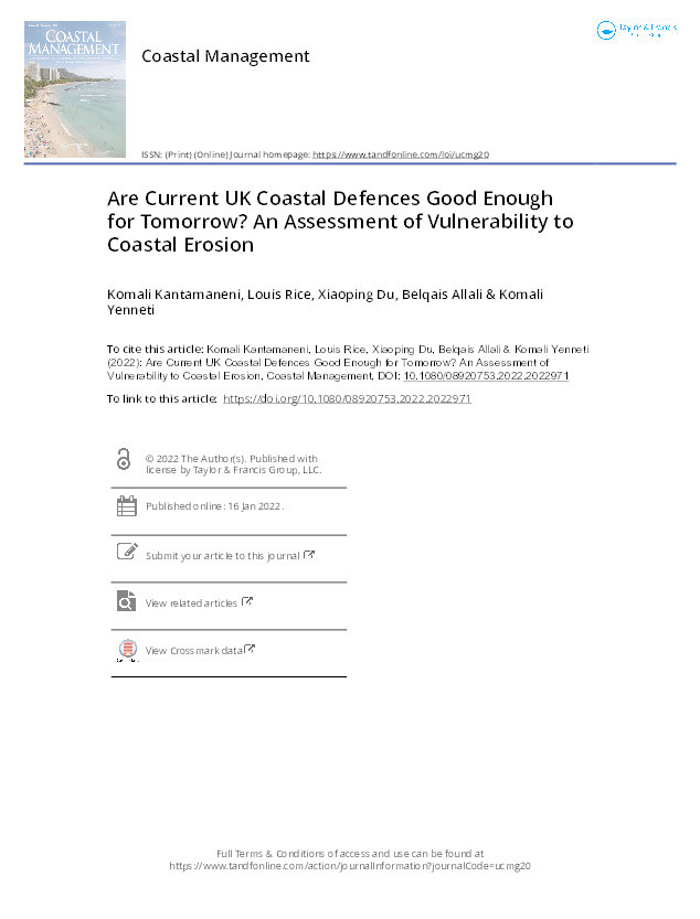 Are current UK coastal defences good enough for tomorrow? An assessment of vulnerability to coastal erosion Thumbnail