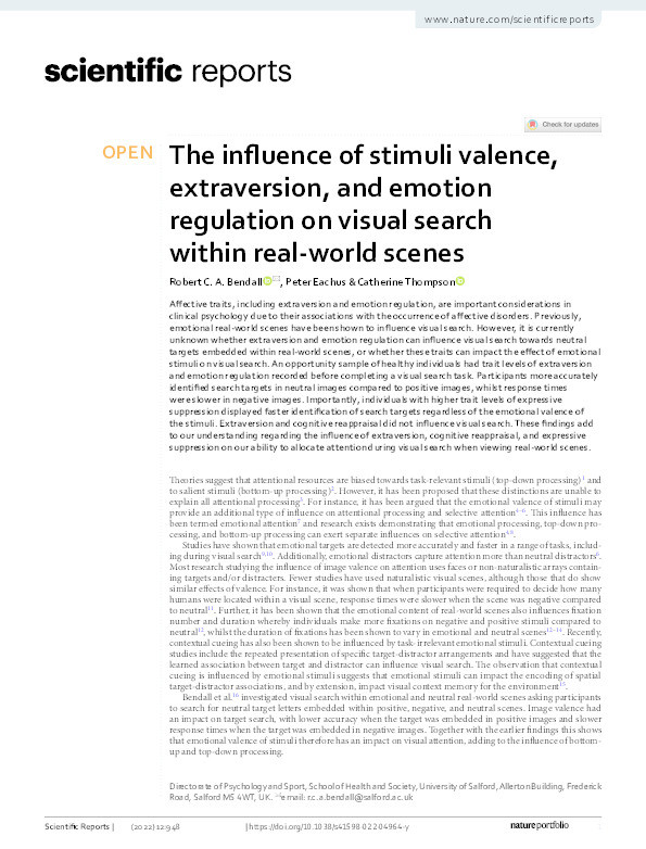 The influence of stimuli valence, extraversion, and emotion regulation on visual search within real-world scenes Thumbnail