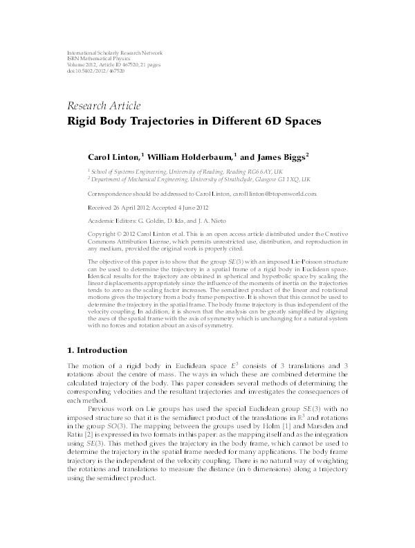 Rigid body trajectories in different 6D spaces Thumbnail
