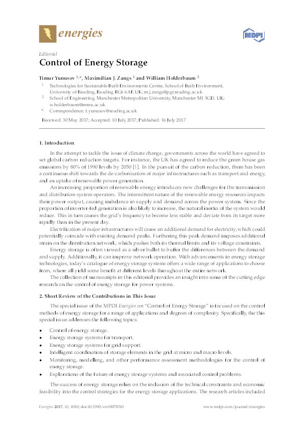 Control of energy storage Thumbnail