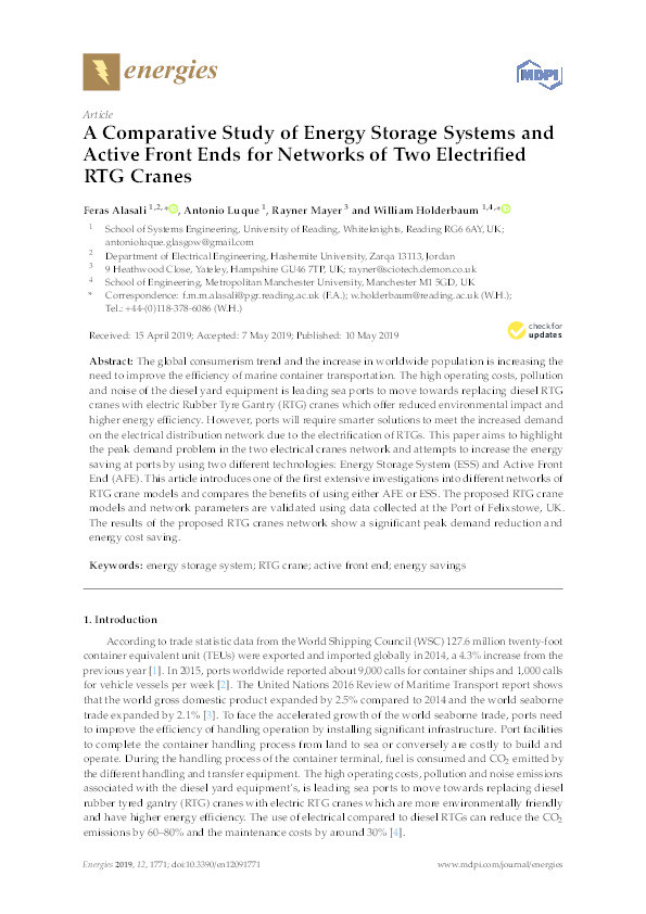 A comparative study of energy storage systems and active front ends for networks of two electrified RTG cranes Thumbnail
