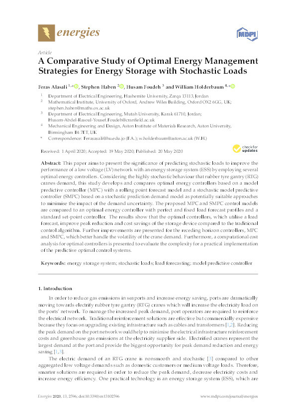 A comparative study of optimal energy management strategies for energy storage with stochastic loads Thumbnail