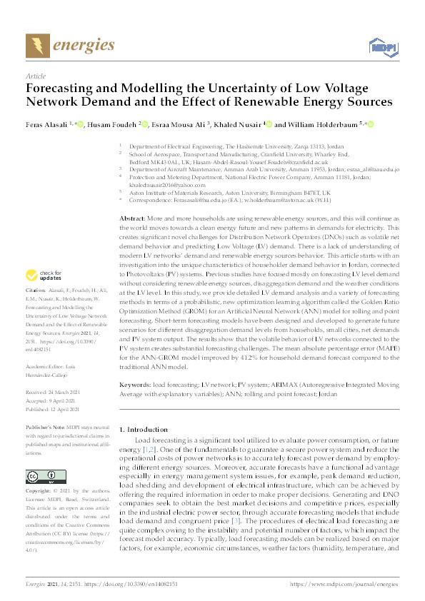 Forecasting and modelling the uncertainty of low voltage network demand and the effect of renewable energy sources Thumbnail