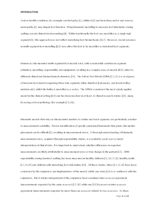 Repeatability of the Oxford Foot Model : comparison of a team of assessors with different backgrounds and no prior experience of the Oxford Foot Model Thumbnail