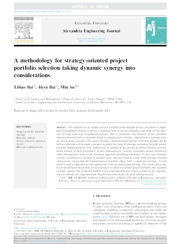 A methodology for strategy-oriented project portfolio selection taking dynamic synergy into considerations Thumbnail