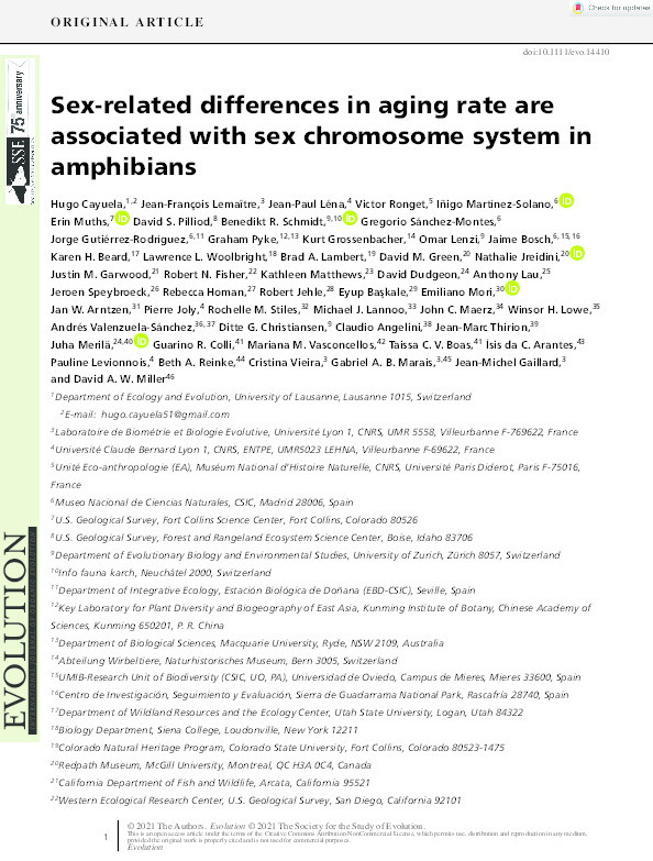 Sex‐related differences in aging rate are associated with sex chromosome system in amphibians Thumbnail
