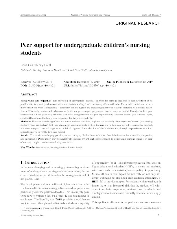 Peer support for undergraduate children’s nursing students Thumbnail