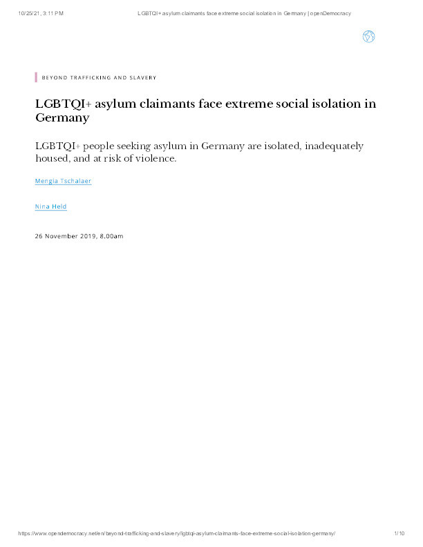 LGBTQI+ asylum claimants face extreme social isolation in Germany Thumbnail