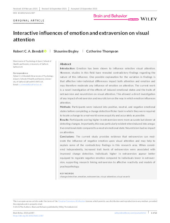 Interactive influences of emotion and extraversion on visual attention Thumbnail