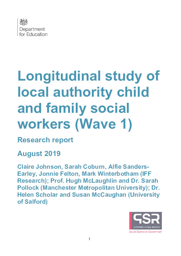 Longitudinal study of local authority child and family social workers (wave 1) Thumbnail