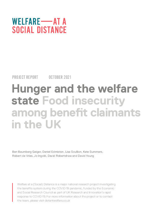 Hunger and the welfare state : food insecurity among benefit claimants in the UK Thumbnail