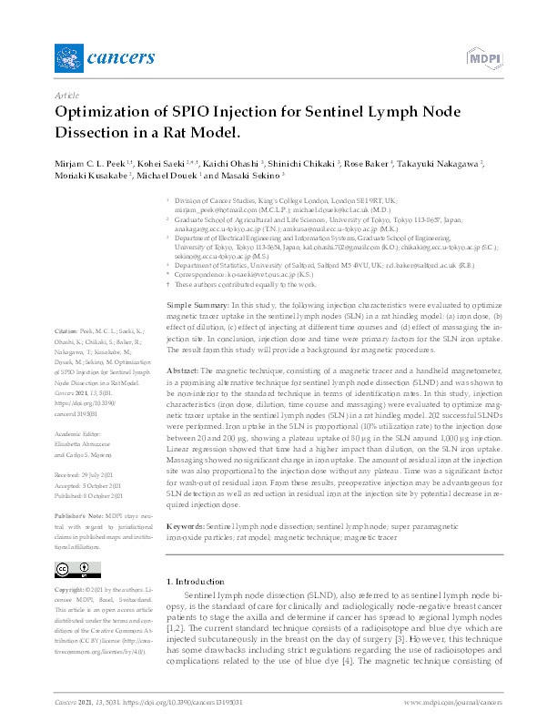 Optimization of SPIO injection for sentinel lymph node dissection in a rat model Thumbnail