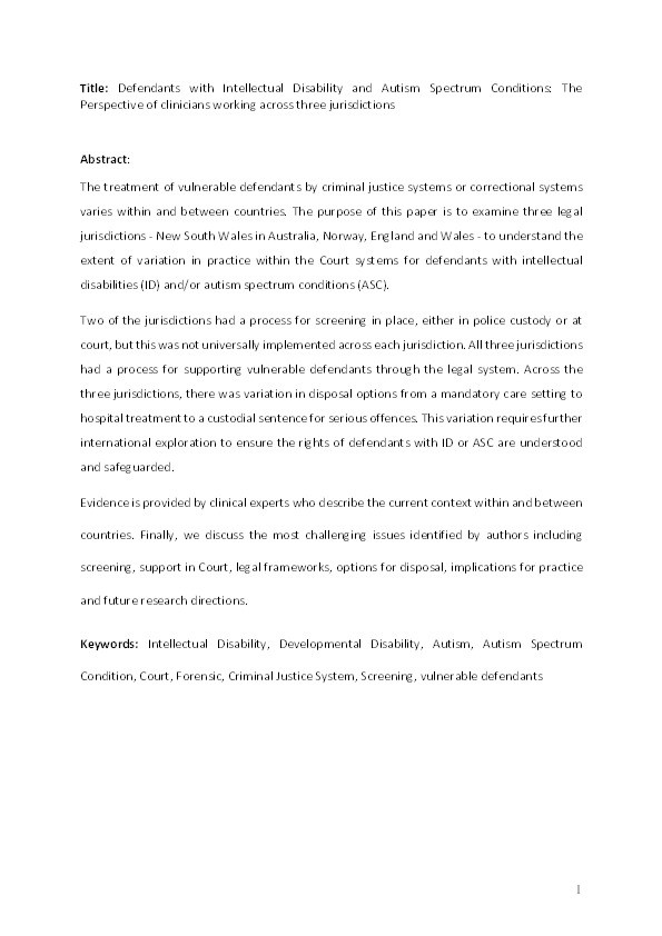 Evaluation of a liaison and diversion Court Mental Health Service for defendants with neurodevelopmental disorders Thumbnail