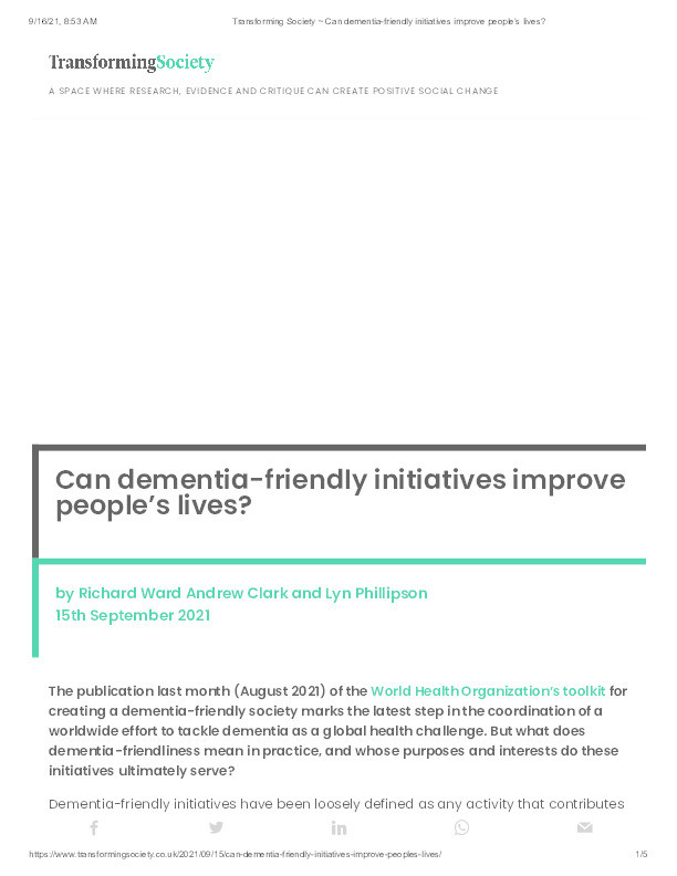 Can dementia-friendly initiatives improve people’s lives? Thumbnail