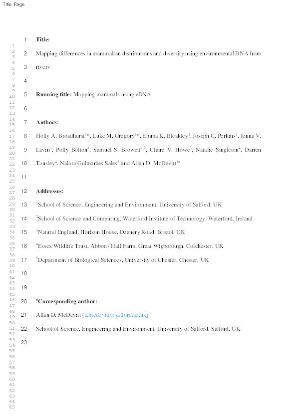 Mapping differences in mammalian distributions and diversity using environmental DNA from rivers Thumbnail