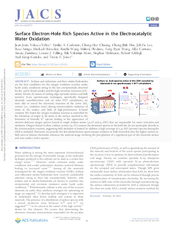 Surface electron-hole rich species active in the electrocatalytic water oxidation Thumbnail