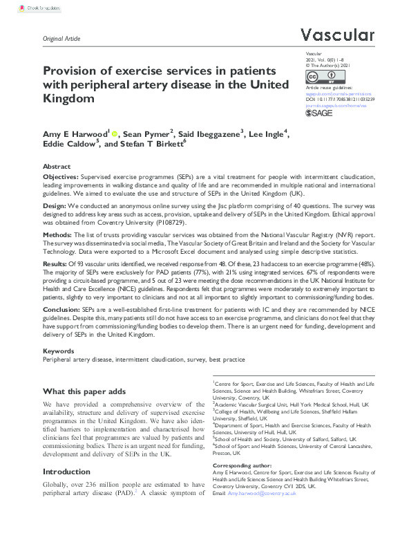 Provision of exercise services in patients with peripheral artery disease in the United Kingdom Thumbnail