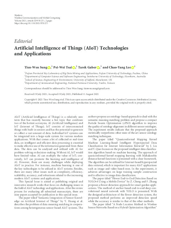 Artificial Intelligence of Things (AIoT) technologies and applications Thumbnail