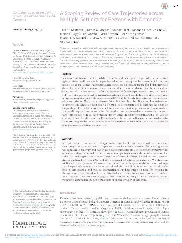 A scoping review of care trajectories across multiple settings for persons with dementia Thumbnail