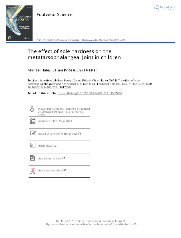 The effect of sole hardness on the metatarsophalangeal joint in children Thumbnail