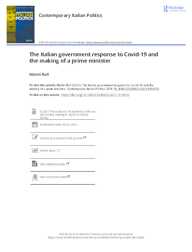 The Italian government response to Covid-19 and the making of a prime minister Thumbnail