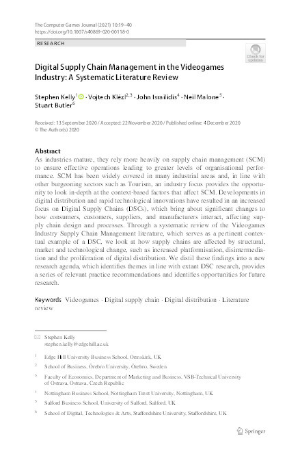 Digital supply chain management in the videogames industry : a systematic literature review Thumbnail