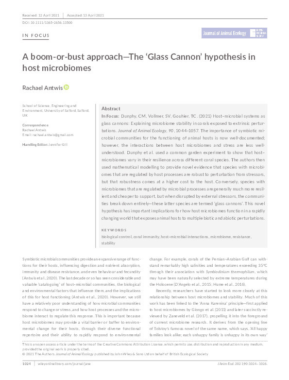 A boom‐or‐bust approach — the ‘Glass Cannon’ hypothesis in host microbiomes Thumbnail