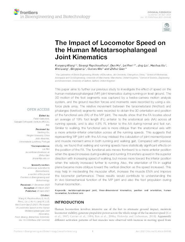 The impact of locomotor speed on the human metatarsophalangeal joint kinematics Thumbnail