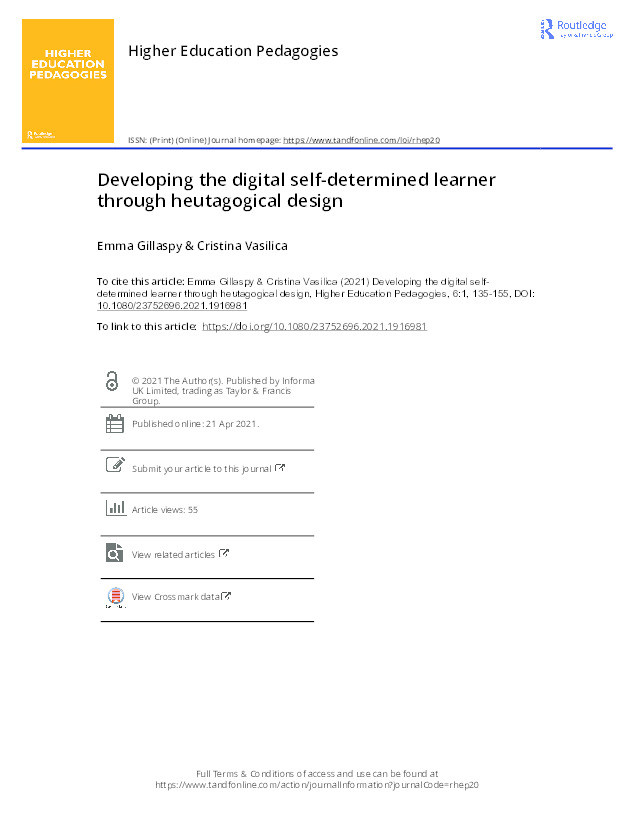 Developing the digital self-determined learner through heutagogical design Thumbnail