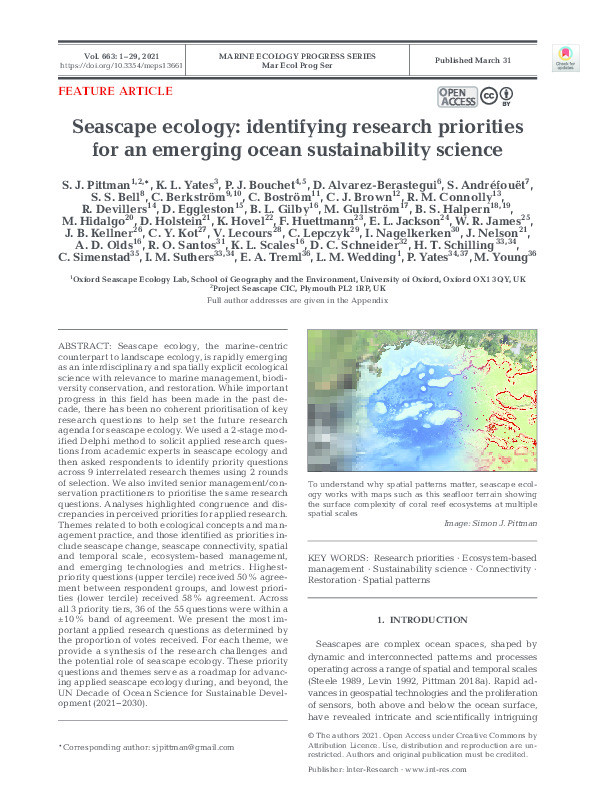 Seascape ecology : identifying research priorities for an emerging ocean sustainability science Thumbnail