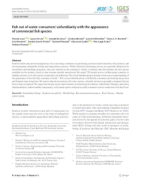 Fish out of water : consumers’ unfamiliarity with the appearance of commercial fish species Thumbnail