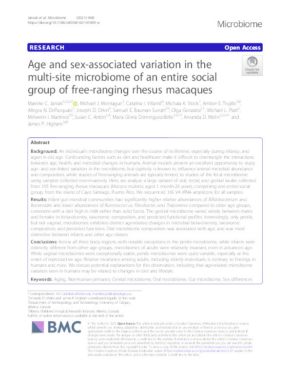 Age and sex-associated variation in the multi-site microbiome of an entire social group of free-ranging rhesus macaques Thumbnail