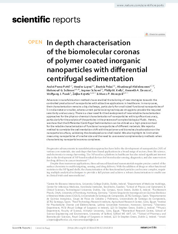 In depth characterisation of the biomolecular coronas of polymer coated inorganic nanoparticles with differential centrifugal sedimentation Thumbnail