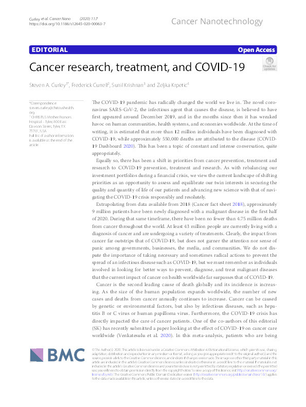 Cancer research, treatment, and COVID-19 Thumbnail