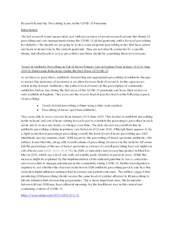 Prescribing issues in the COVID-19 pandemic Thumbnail