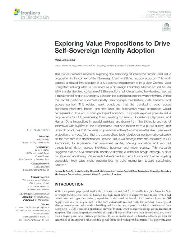 Exploring value propositions to drive Self-Sovereign Identity adoption Thumbnail