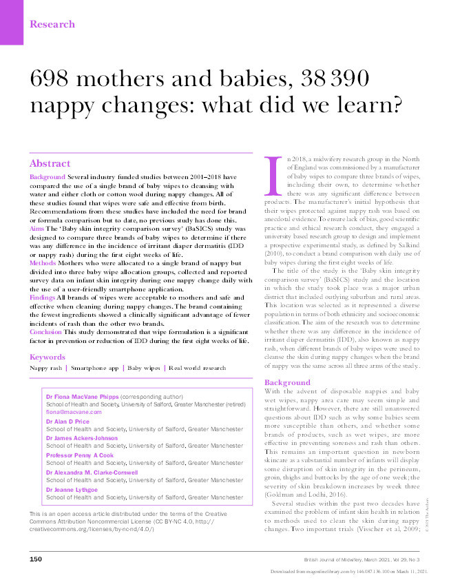 698 mothers and babies, 38 390 nappy changes : what did we learn? Thumbnail