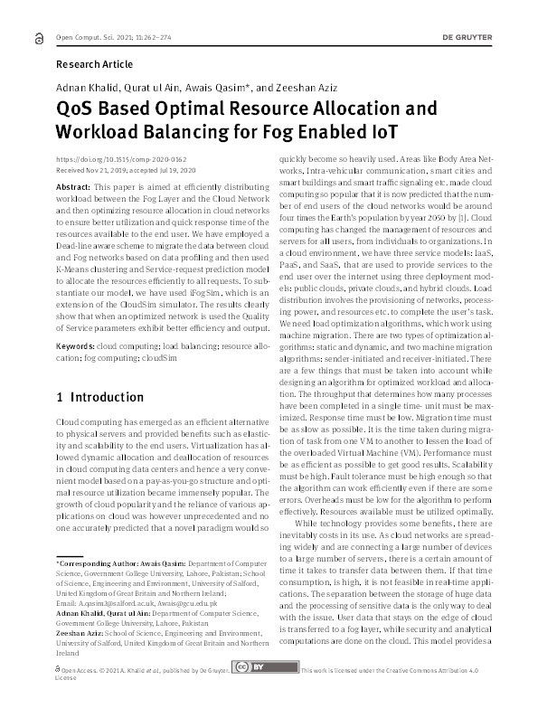 QoS based optimal resource allocation and workload balancing for fog enabled IoT Thumbnail