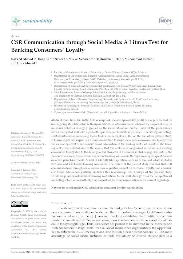 CSR communication through social media : a litmus test for banking consumers’ loyalty Thumbnail