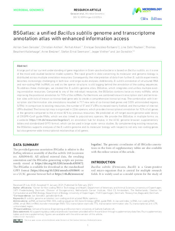 BSGatlas: a unified Bacillus subtilis genome and transcriptome annotation atlas with enhanced information access Thumbnail