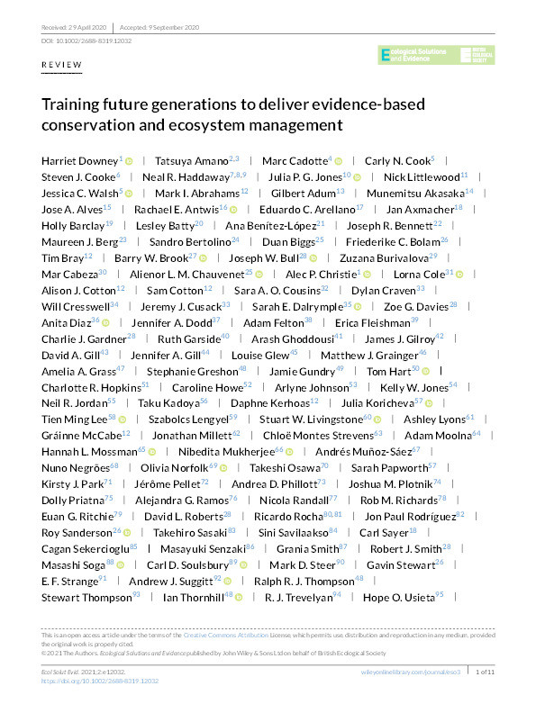 Training future generations to deliver evidence‐based conservation and ecosystem management Thumbnail
