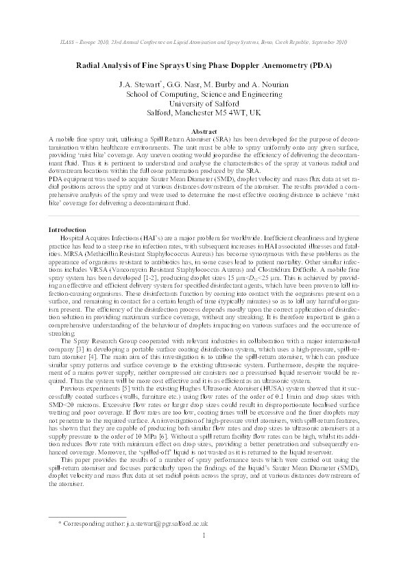 Radial analysis of fine sprays using Phase Doppler Anemometry (PDA) Thumbnail