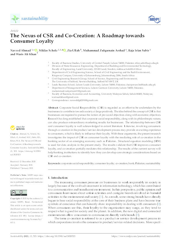 The nexus of CSR and co-creation : a roadmap towards consumer loyalty Thumbnail