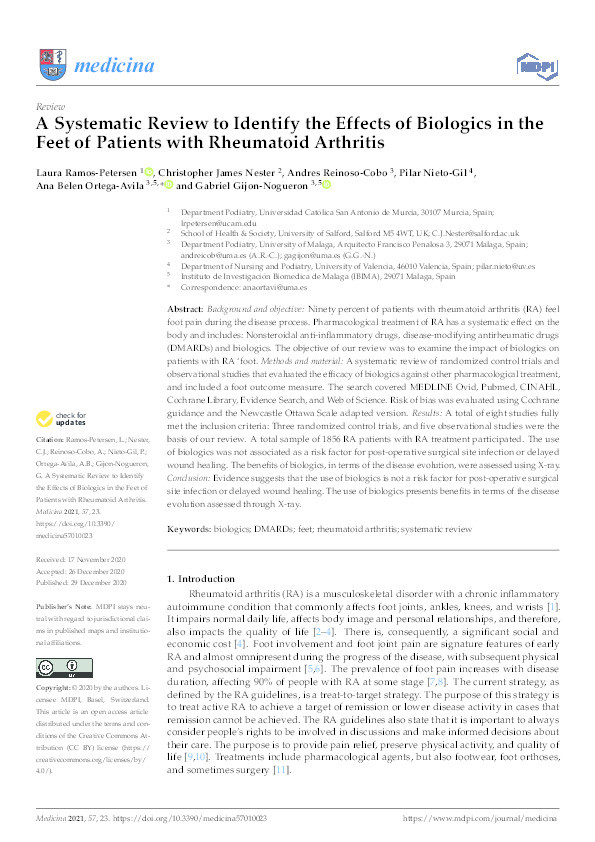 A systematic review to identify the effects of biologics in the feet of patients with rheumatoid arthritis Thumbnail