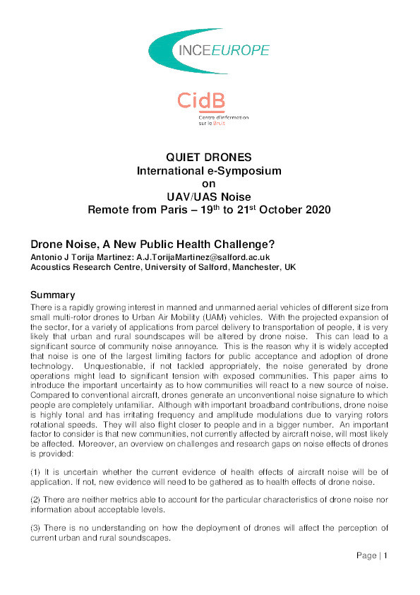 Drone noise, a new public health challenge? Thumbnail