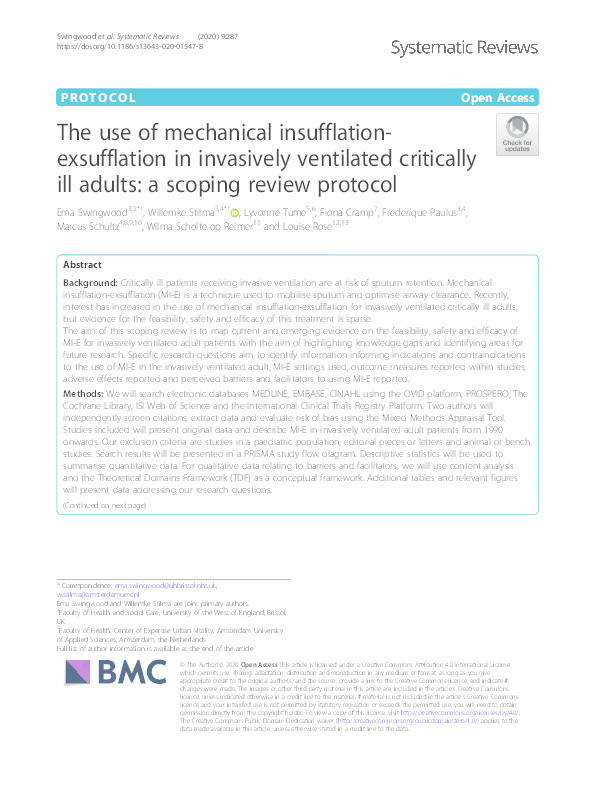 The use of mechanical insufflation-exsufflation in invasively ventilated critically ill adults : a scoping review protocol Thumbnail