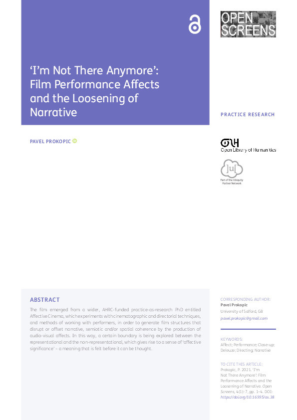 ‘I’m Not There Anymore’ : film performance affects and the loosening of narrative Thumbnail