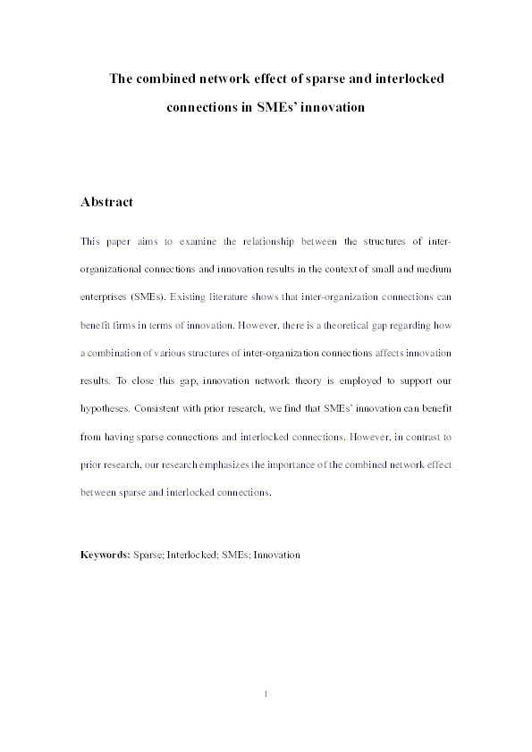 The combined network effect of sparse and interlocked connections in SMEs’ innovation Thumbnail