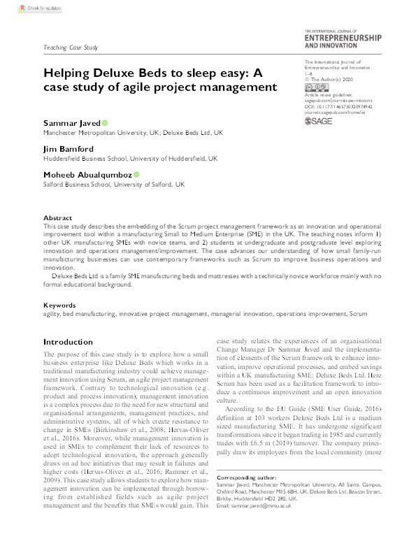 Helping Deluxe Beds to sleep easy : a case study of agile project management Thumbnail