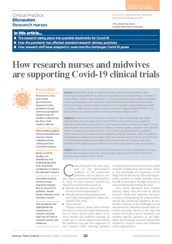 How research nurses and midwives are supporting Covid-19 clinical trials Thumbnail